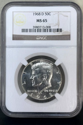 1968-D 50C SILVER Kennedy Half Dollar NGC MS65-GEM BU!