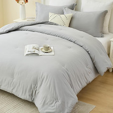 King Comforter Set - Fluffy 100 Cotton, Lightweight, Gray 3Pcs