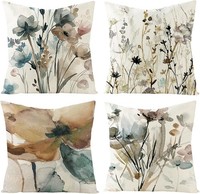 Kissenbezug 45X45 Blumen Aquarell 4Er Set Dekokissen FüR Sofa Schlafzimmer