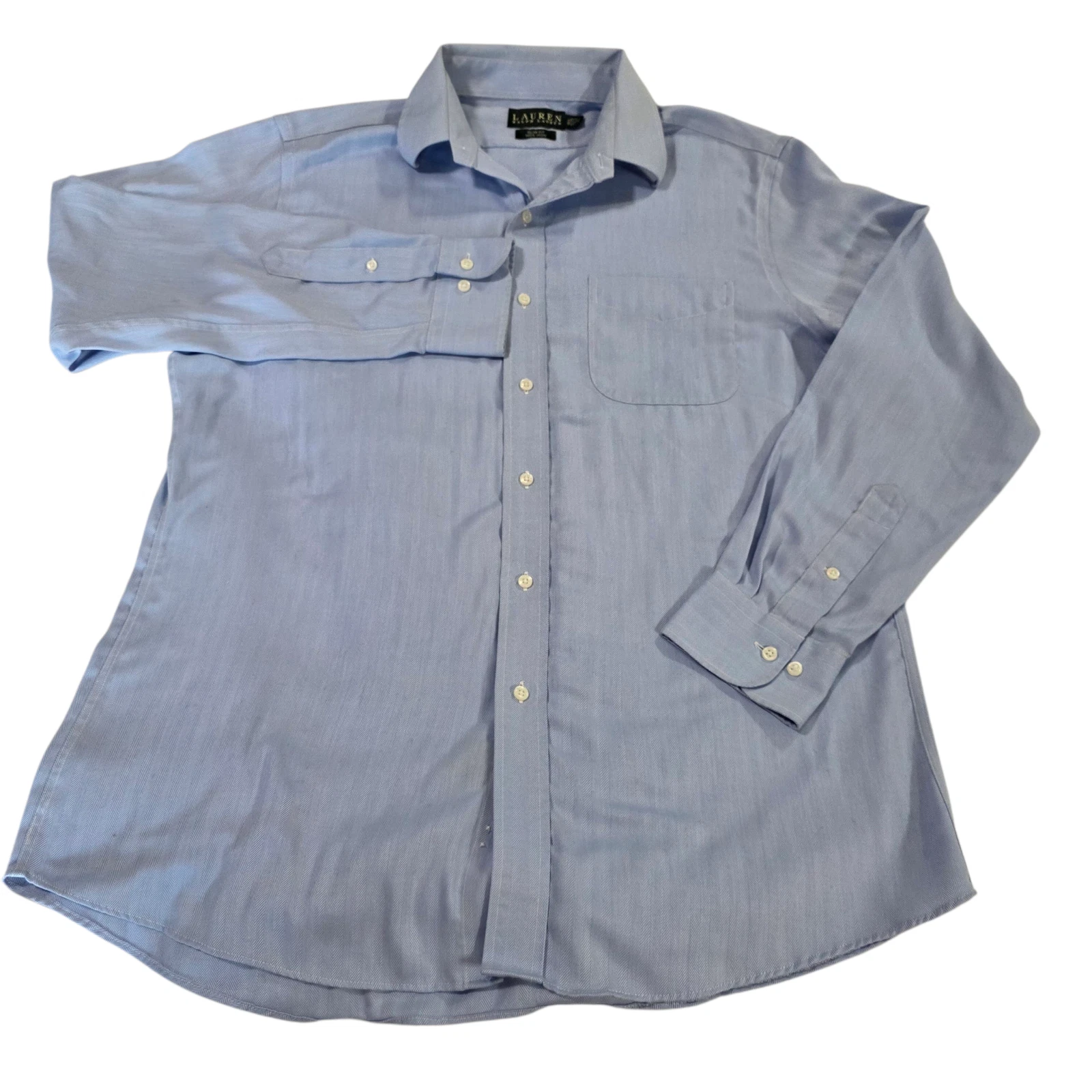 Lauren Ralph Lauren Button Up Shirt Mens Blue 34/35 Slim Fit Non Iron Chevron