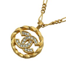 Chanel Coco Mark Rhinestone Necklace Women Gold One Size