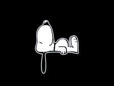Snoopy Sleeping facing up WHITE vinyl decal for car windows 4.3 x 3.5" USA