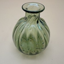 Green Glass Swirl Round Bud Vase Handblown Decor Gift 4.5  