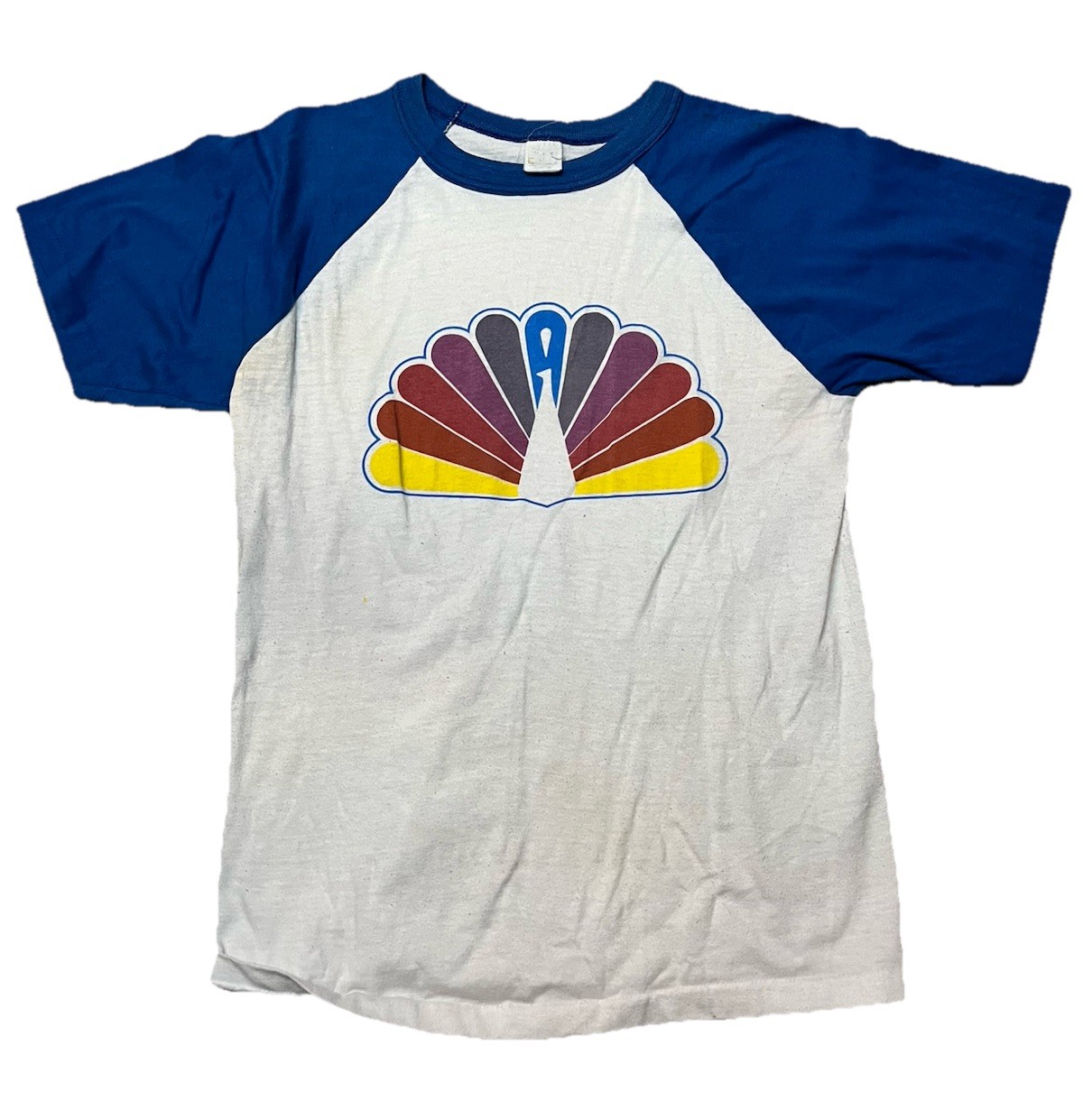 Rare Vintage 80s NBC Proud Peacock Raglan Tshirt Small Original Logo TV Blue