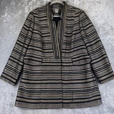 Chico's Geometric Metallic Blazer Womens 3 Black Gold Embellished Jacket 1426 
