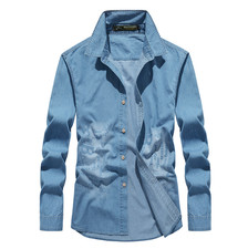 Men's new retro denim casual workwear pure cotton slim fit long sleeved shirt