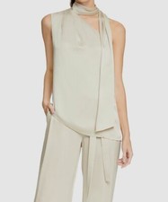 $295 Halston Heritage Women's Gold Asymmetric Scarf Neck Top Size 6