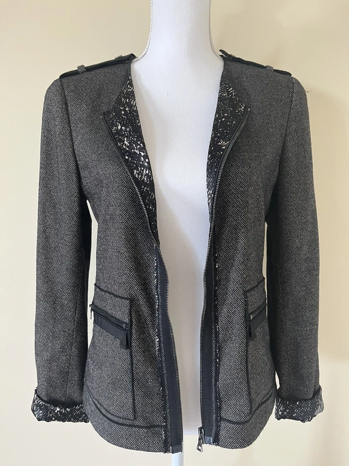 Chaqueta Blazer Elie Tahari 6 Negra Cremallera Completa Lana Viscosa Mezcla Carrera Negocios Foto 3 de 4