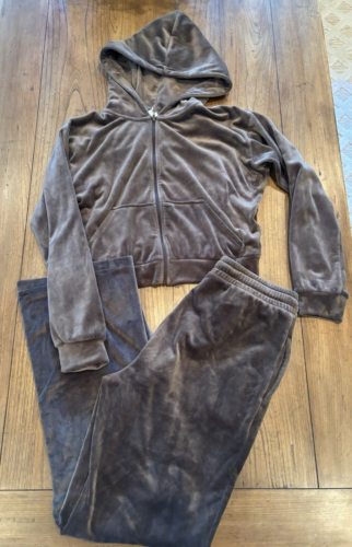 H&M 2-Piece Velvety Cropped Hooded Zip-Up Sweatshirt & Straight Leg Pants Size M
