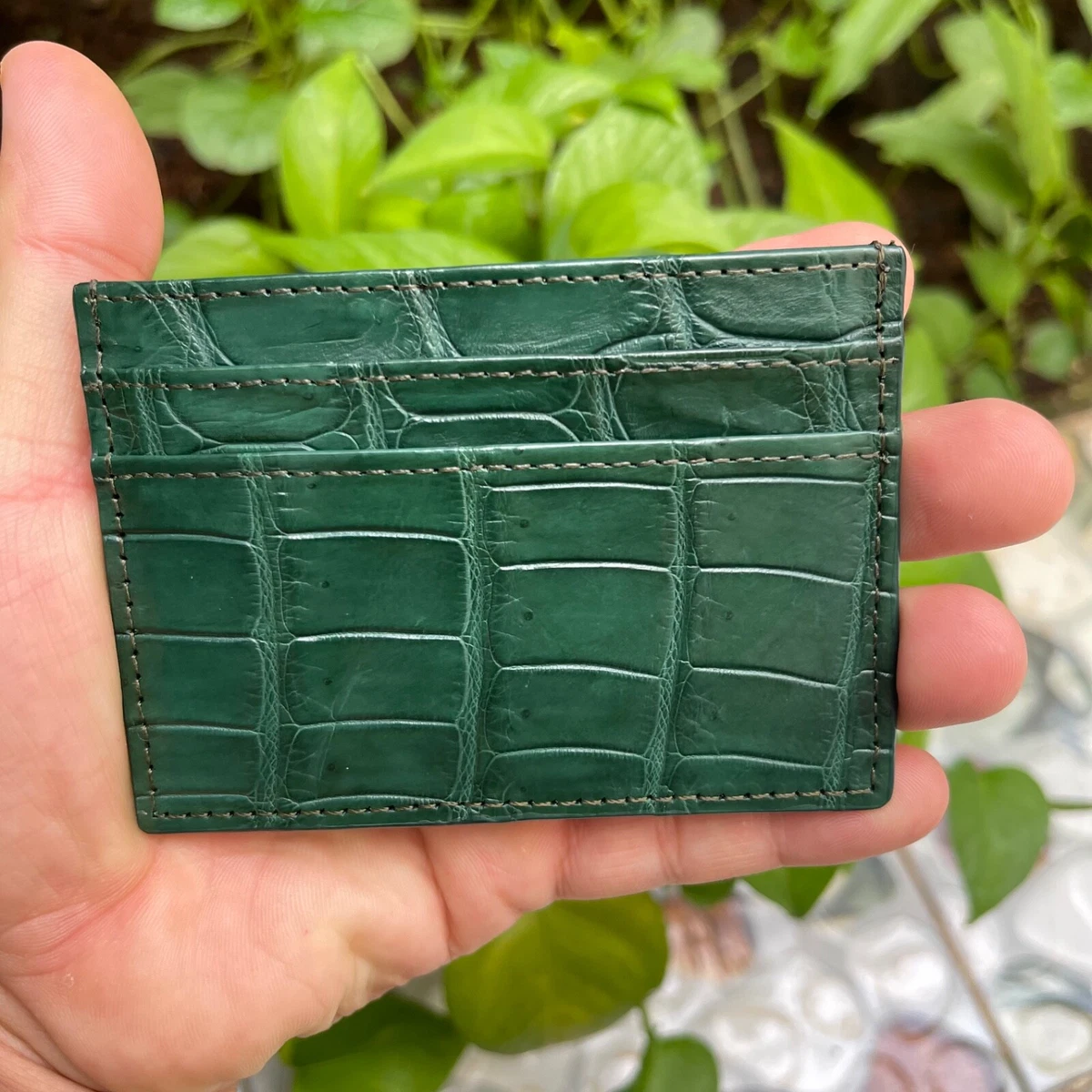 GREEN Alligator Crocodile Leather Skin Credit card holder Mini Wallet card  case