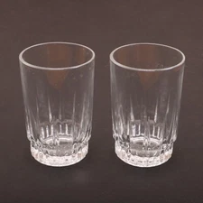 2 Clear Glass Linear Pattern Juice Glasses Cups