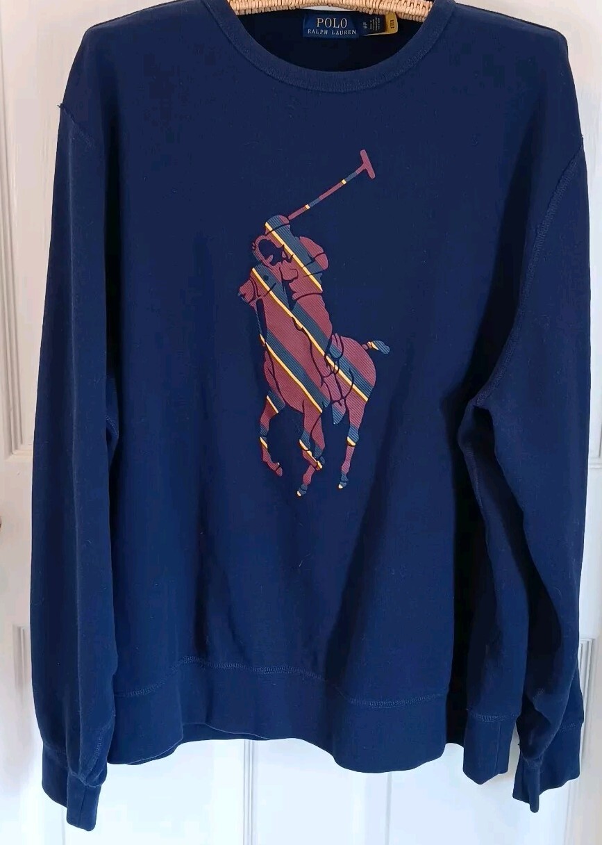 Polo Ralph Lauren Uomo Big Pony Girocollo Felpa Pile Navy Taglia XL