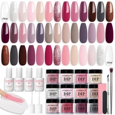 AZUREBEAUTY 31 Pcs Dip Powder Nail Kit Starter 20 Colors Clear Nude Pink Brow...