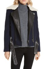 New With Tag - $548 Joie Fayana Wool/shearling/leather Trim Moto Jacket Size S