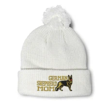 Pom Pom Beanies for Women German Shepherd Mom Embroidery Dogs Acrylic Skull Cap