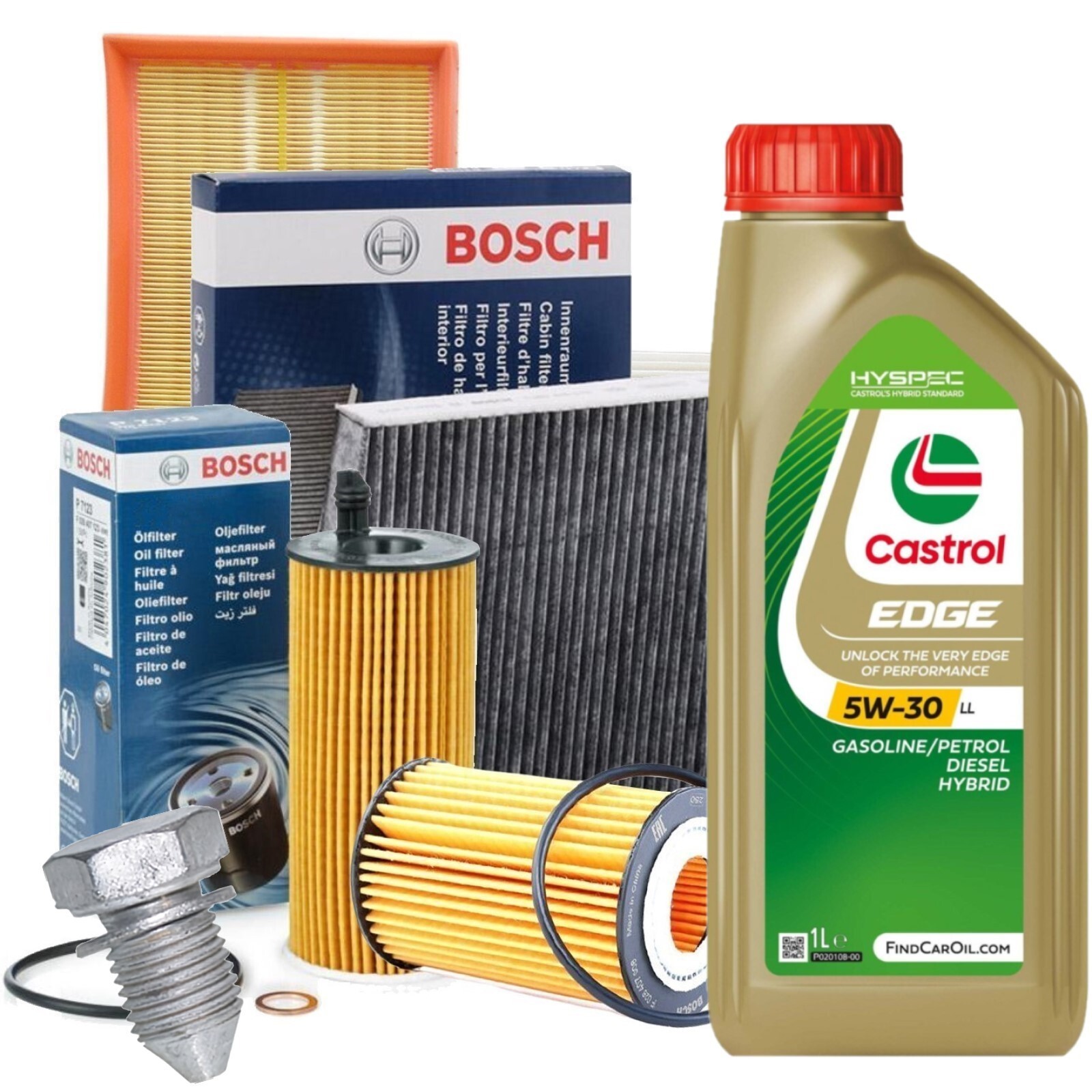 Kit Tagliando Olio Castrol Edge 5w30 5lt 4 Filtri Bosch Golf 5 V 2.0 TDI 140 Cv - Immagine 1