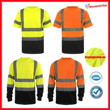 Hi Vis Shirt ANSI Class 3 Reflective T Shirt Birds Eye Polyester Black Bottom