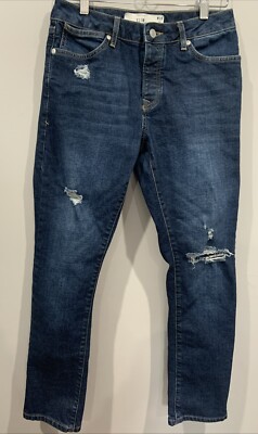 Topman  Distressed Jeans Dark blue slim button fly stretch classic W30xL30