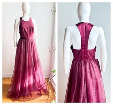 Vera Wang White Burgundy Lace Skirt open Back Maxi Gown 10