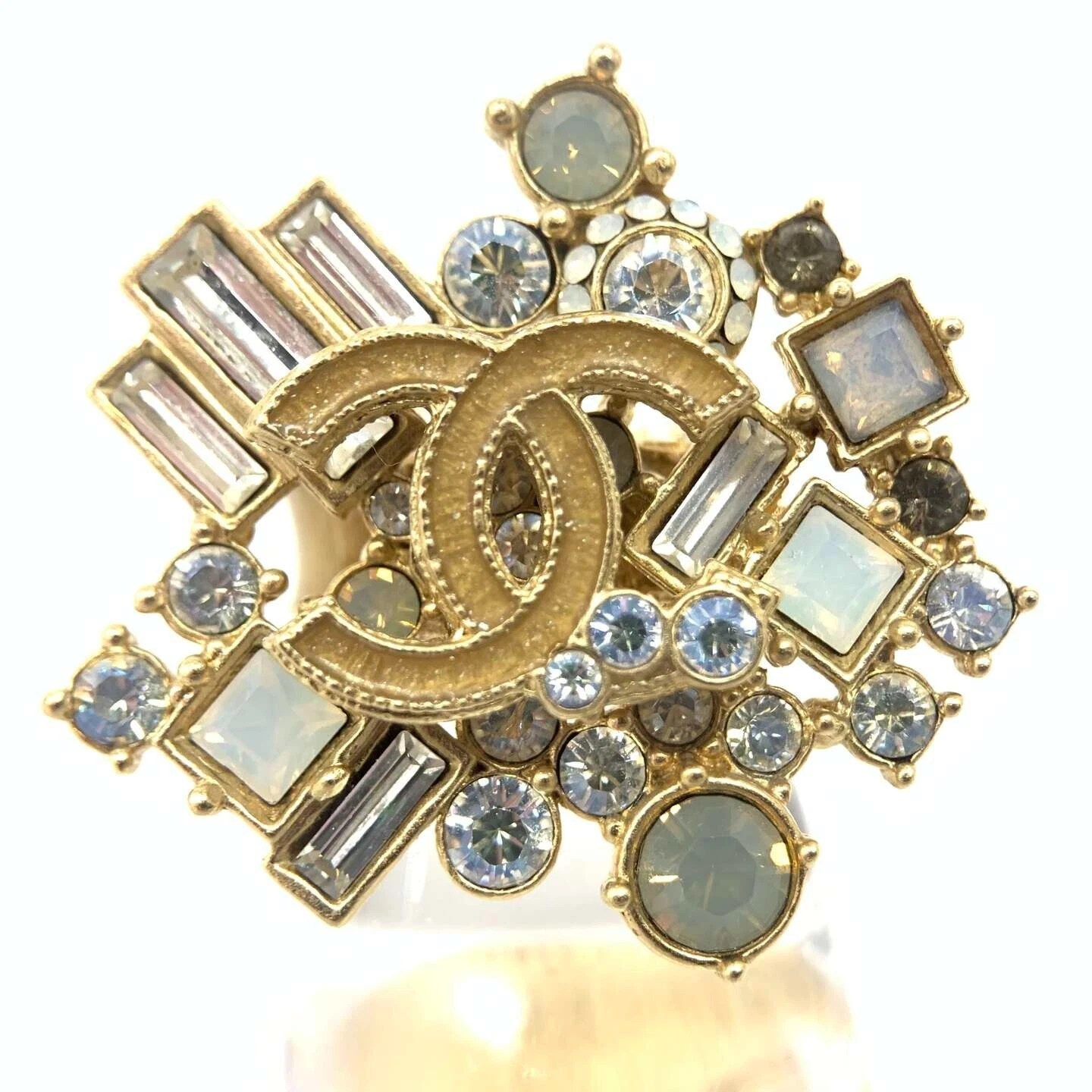 Anello Chanel Coco CC logo tono oro strass 10A misura US 6 usatotico