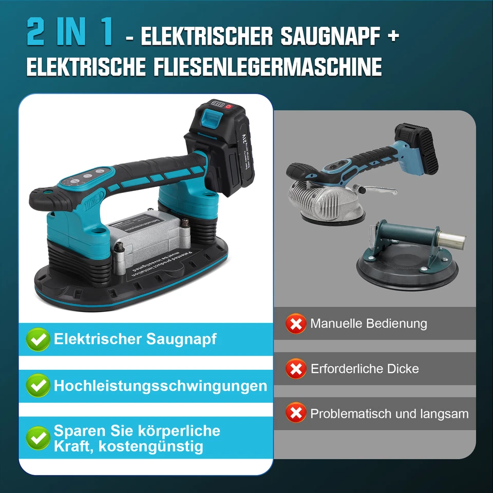 250KG Fliesenrüttler Akku Tile Vibrator Fliesenvibrator mit 2x 21V 2.5mAh Akku - Bild 2 von 4