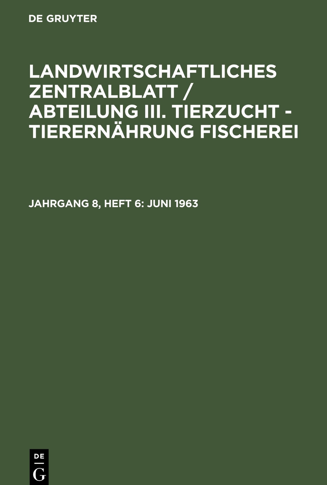 Degruyter | Landwirtschaftliches Zentralblatt / Abteilung Iii.