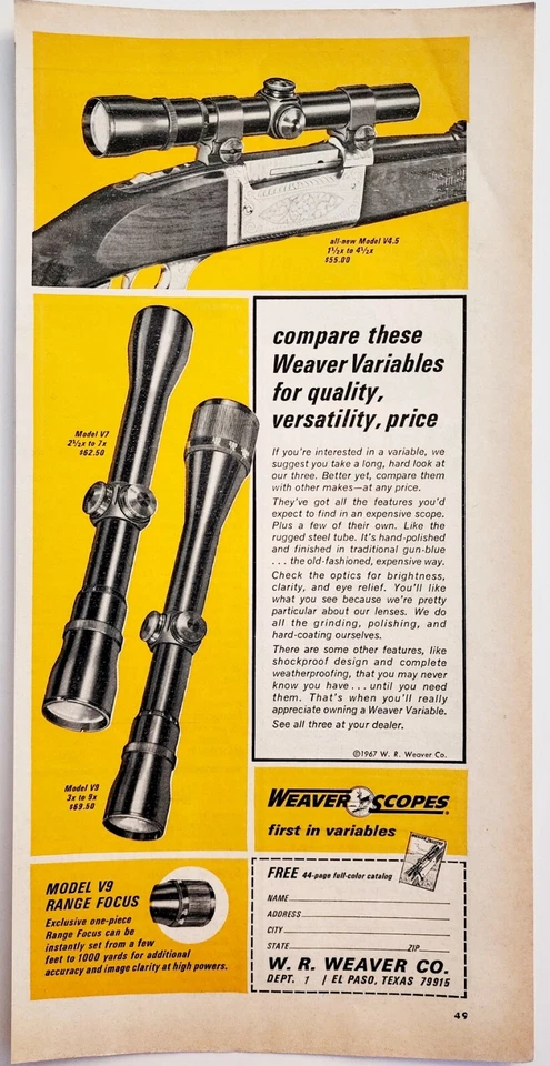 1968 Weaver прицелы пистолет аксессуар модель V4.5 V7 V8 реклама охоты DWLL8 - Изображение 2 из 2