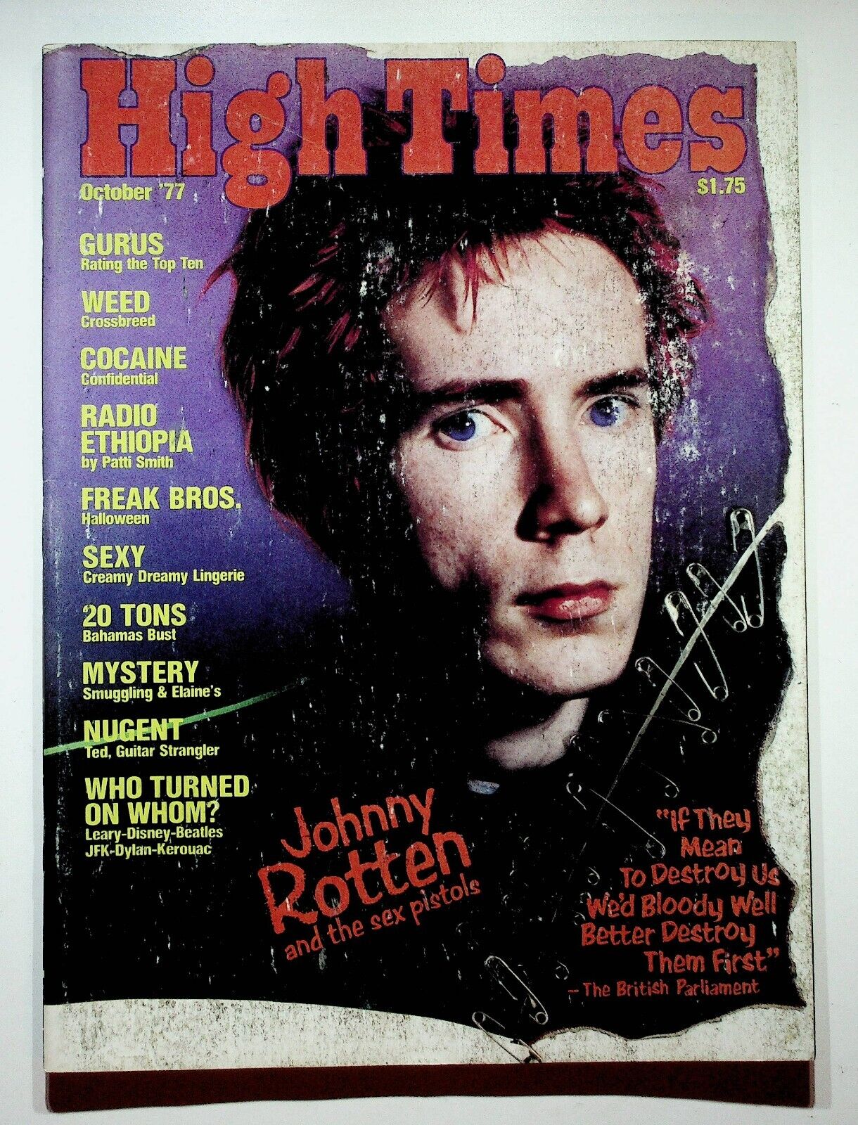 1977 October High Times Marijuana Magazine Johnny Rotten Sex Pistols Ted  Nugent