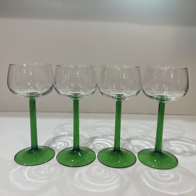 Luminarc Vin Du Rhin - Green Stem Wine Glasses - 4 Small Made In France EUC!