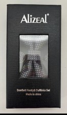 Alizeal Black Checkered Bowtie Cufflink Hanky Set w Box