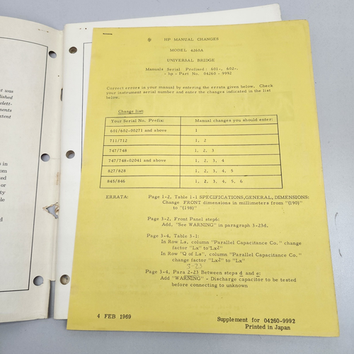HP 4260A Universal Bridge Operating & Service Manual Oct 1968 / Rev Feb. 1969 - Picture 3 of 5