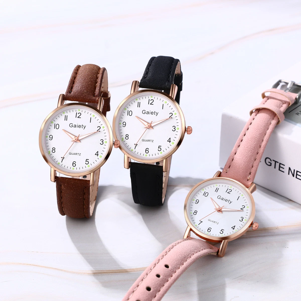 Teenagers Girls Luminous Easy to Read Watches Leather Strap Quartz Wrist Watch