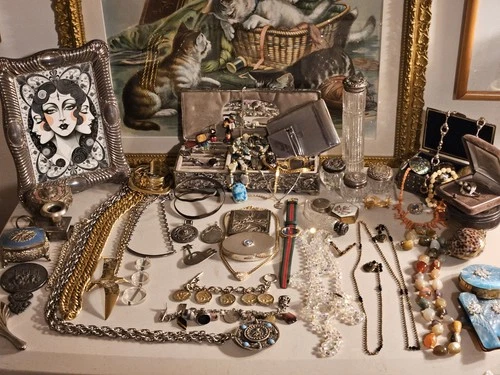 Costume Jewelry Lot  Antique & Vintage Grandma's dressing table Sterling 👀