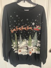 VTG 90s Christmas Sweater By Class Action One Size Fits Most Black Colorful