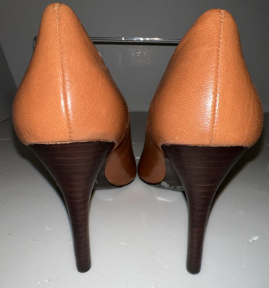 Zapatos de salón Ralph Lauren LRL Adena de cuero marrón punta tacón de aguja 3,5" 9B Foto 3 de 4