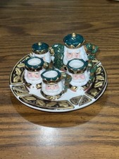 VINTAGE Ceramic 8pc MIniature Santa Claus Christmas TEA SET w/Tray