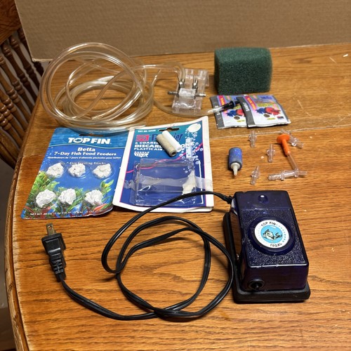 Top Fin Fish Tank Pump Bubbler, Connectors, Stones, Food ,And Hose Extras Lot