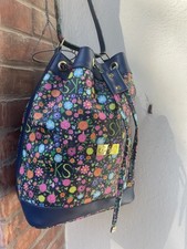 Ken Scott Borsa A Tracolla In Ecopelle Vintage Blu Secchiello Fantasia...