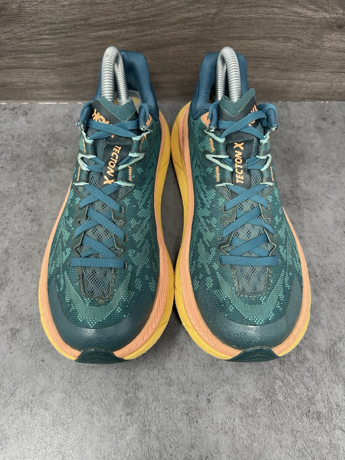 HOKA Tecton X Trail Running Shoes Womens Size 7 Green Orange One One image 3