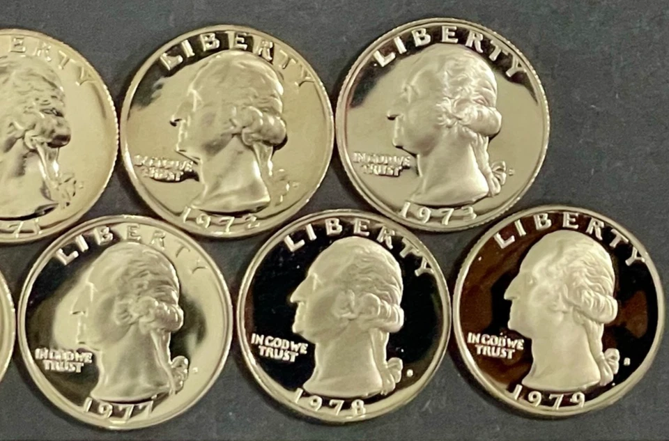 Complete Washington Quarters PROOF Set of 9 Coins from 1970 to 1979 ~ GORGEOUS! - Image 3 of 4