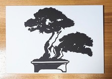 Corte de papel Kirie japonés hecho a mano - arte de silueta de árbol bonsai en papel A4
