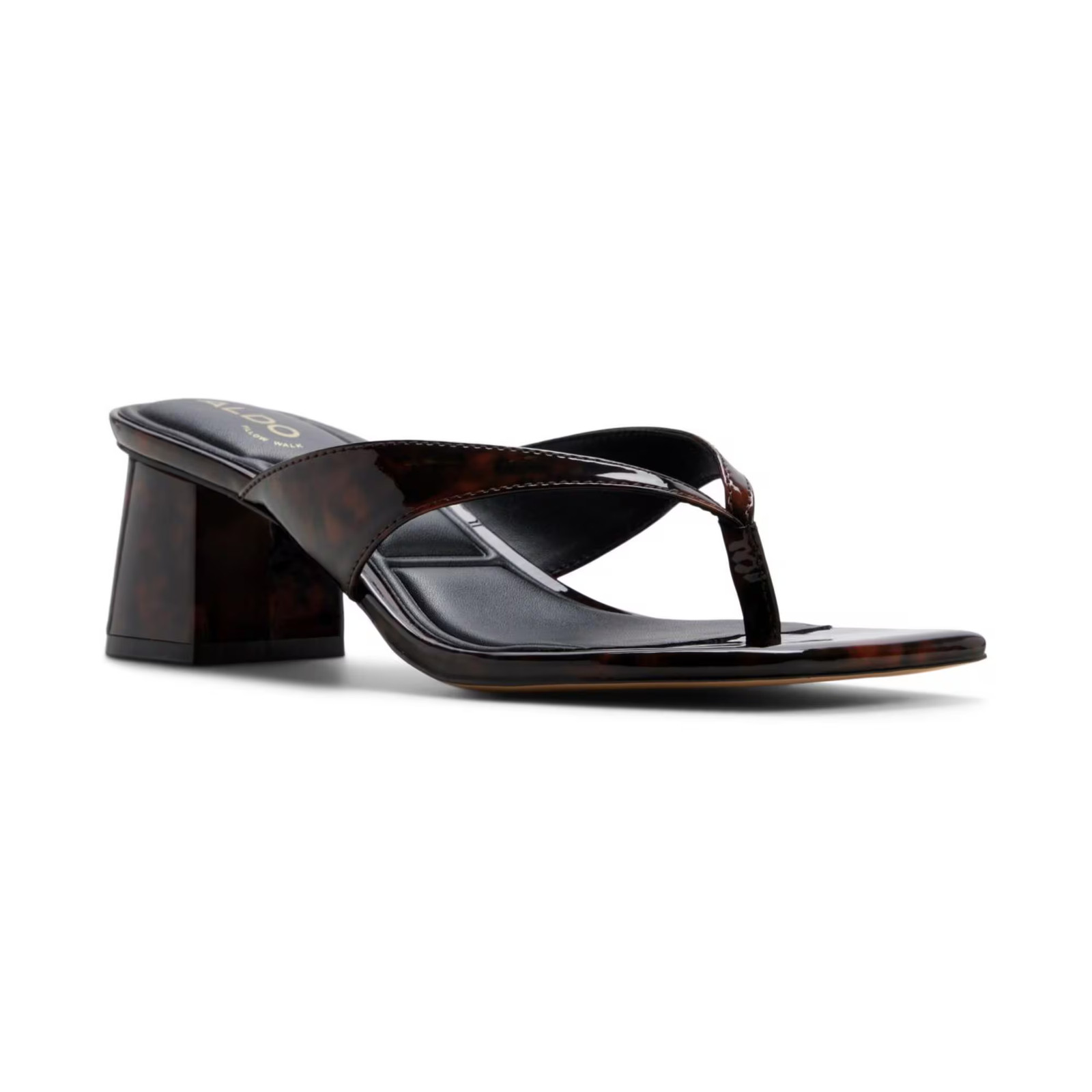 Women's ALDO Antonina Square Toe Thong Dress Sandals Brown Patent