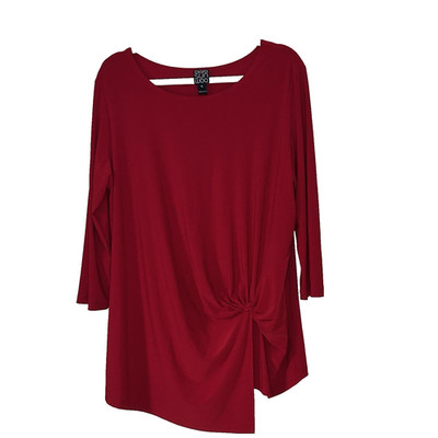 Clara Sun Woo Tunic XL Red Long Minimalist Capsule Knotted Asymmetric Stretchy