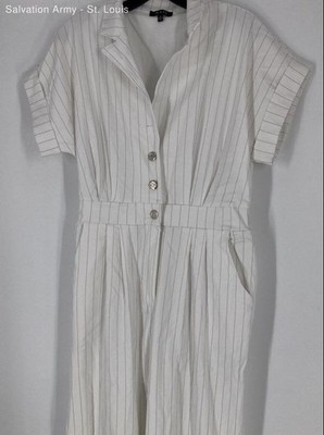 Julia By Love J Womens White Black Pinstripe One-Piece Jumpsuit Size Large