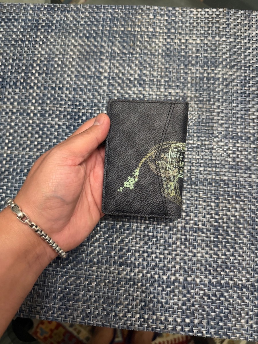 Louis Vuitton Pocket Organizer Wallet Damier Stamps Black Grey