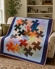 Handmade Patchwork Quilt Wall Hanging 33x48 Pinwheel Cotton Multicolor Folk Art