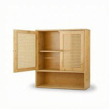 Bathroom Wall Cabinet Modern Wooden Cabinet with Rattan Doors Elegant