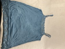 maurices Women s Blue Solid Lace Trim Adjustable Strap Camisole Size L