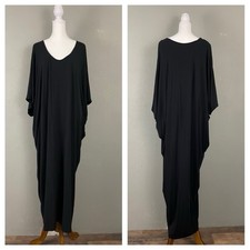 Barefoot Dreams Luxe Milk Jersey Caftan Dress Black Sleep Shirt One Size Plus