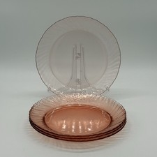 Set Of 4 Rosaline Arcoroc France Pink Swirl Glass Dessert Or Salad Plates 7 3/4”